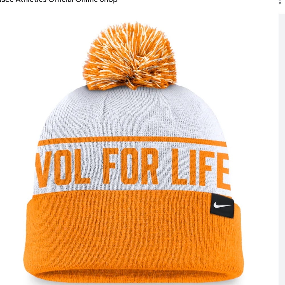 NWT Mens Nike Tennesee Voluteers Local Peak Cuffed Knit Hat With Pom